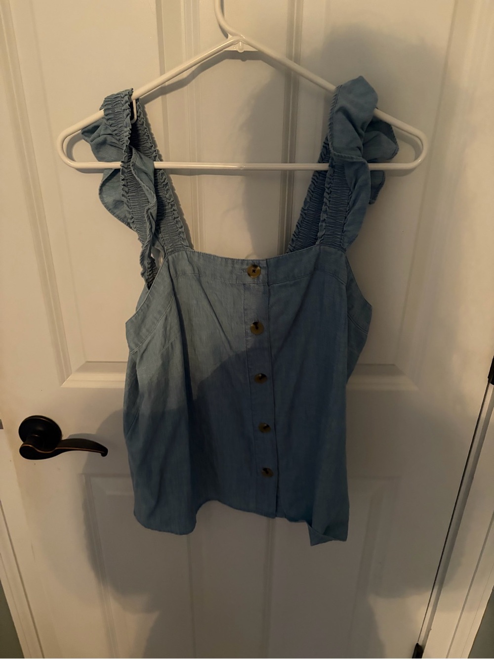 J. Crew Light Blue Ruffle-Shoulder Button Front Camisole